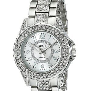Women's Analog Watch with Silver-Tone Case Rhinestone Bezel/Dial/Band Jewelry NI